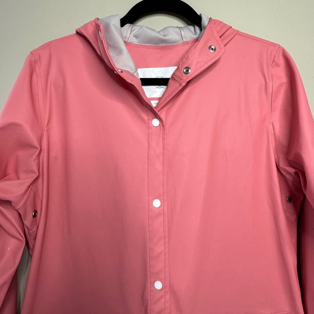 HERSCHEL SUPPLY CO. Pink Hooded Rain Coat Womens M Medium Rain Jacket Waterproof - Picture 3 of 9